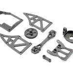 ISH-010-002 ISHIMA - SERVO TOP PLATE + MOTOR HOLDER +REAR SHOCK TOWER + SIDE PLATES B +SERVO ARM + SPUR GEAR 51T