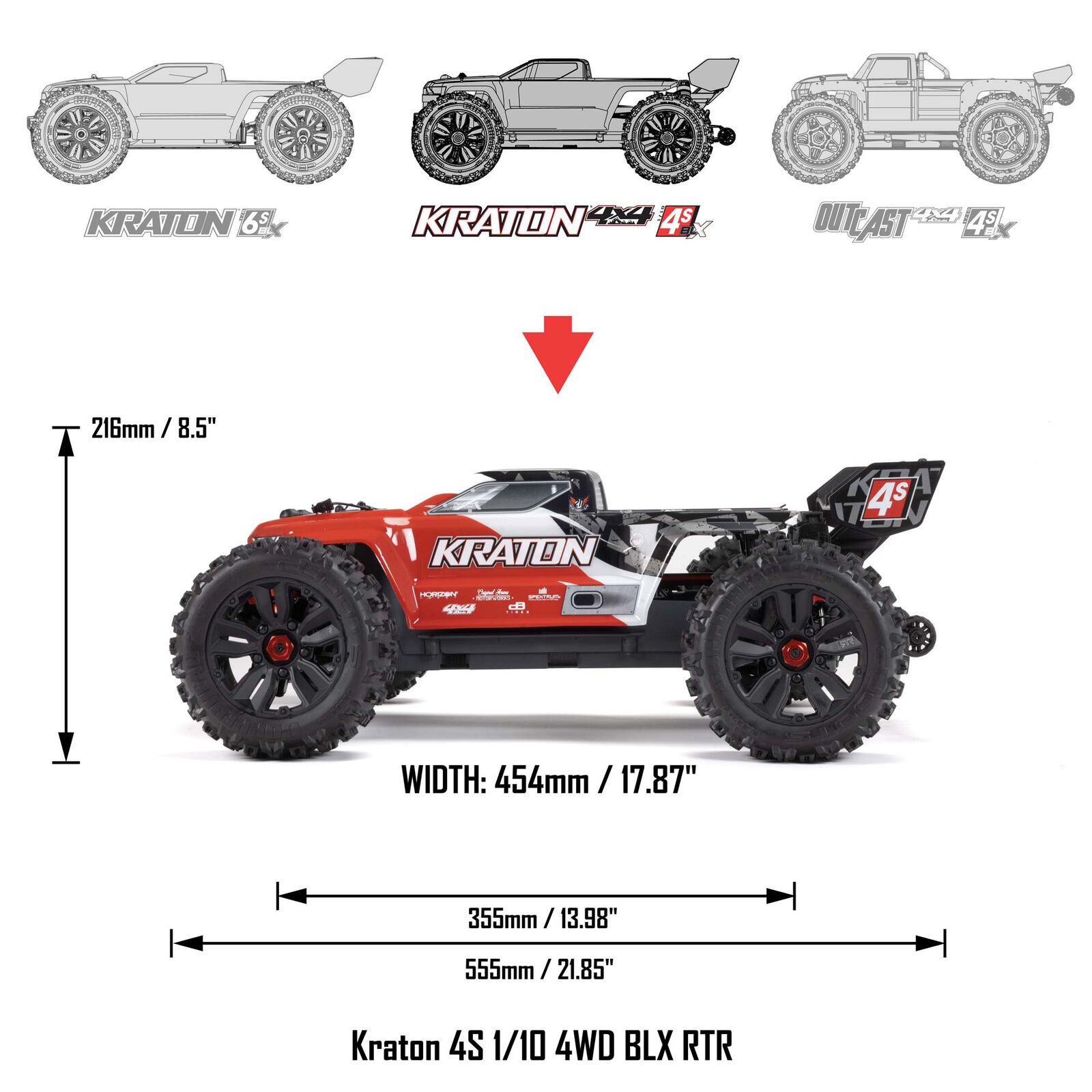 ARRMA 1/10 KRATON 4X4 4S V2 BLX Speed Monster Truck RTR, Red - Image 5