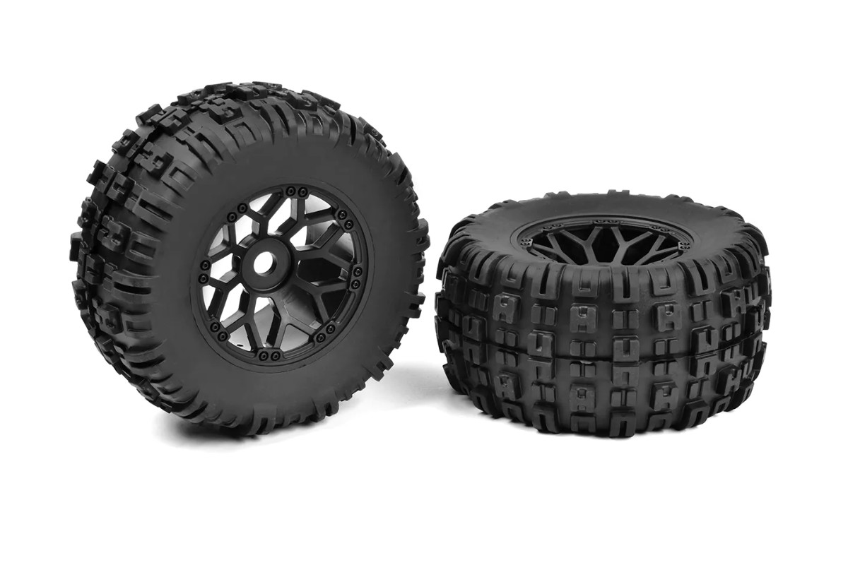 Team Corally Off-Road 1/8 MT Tires - Mud Claws - Glued on Black Rims - 1 pair