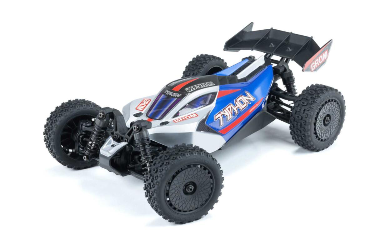 ARRMA TYPHON GROM MEGA 380 Brushed 4X4 Small Scale Buggy RTR with Battery & Charger, Blue/Silver
