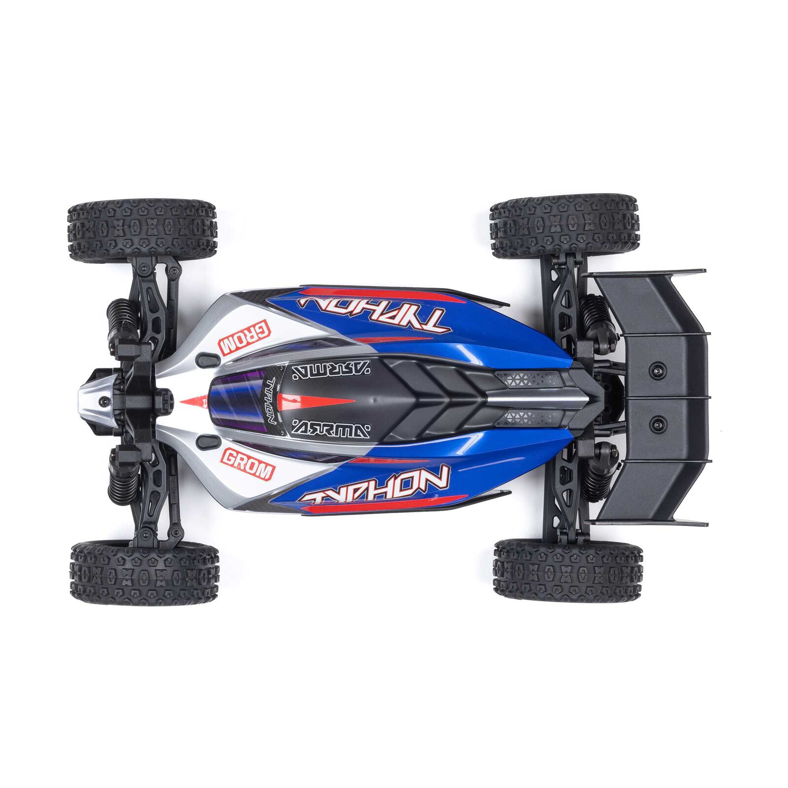 ARRMA TYPHON GROM MEGA 380 Brushed 4X4 Small Scale Buggy RTR with Battery & Charger, Blue/Silver - Image 7