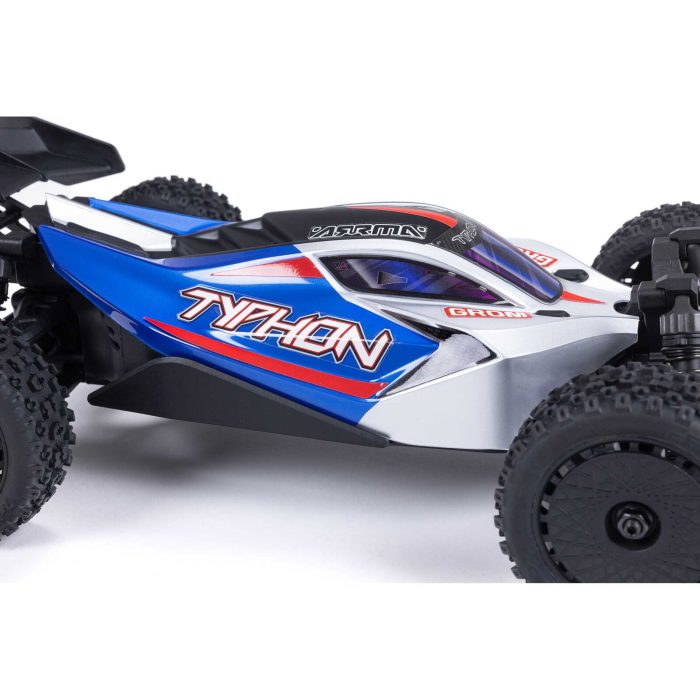 ARRMA TYPHON GROM MEGA 380 Brushed 4X4 Small Scale Buggy RTR with Battery & Charger, Blue/Silver - Image 19
