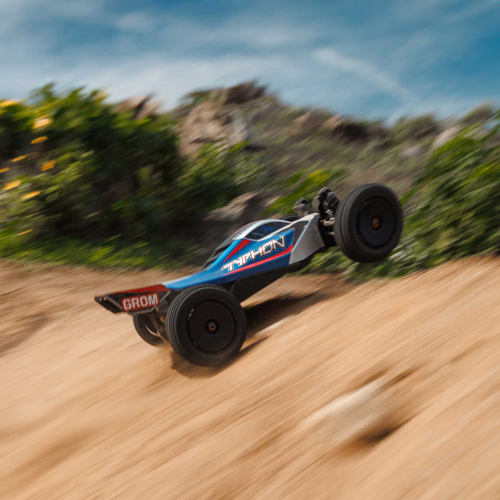 ARRMA TYPHON GROM MEGA 380 Brushed 4X4 Small Scale Buggy RTR with Battery & Charger, Blue/Silver - Image 9