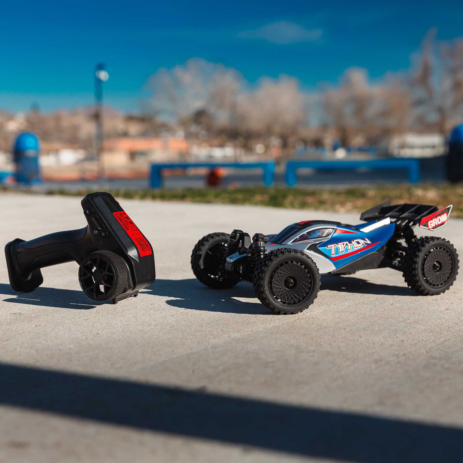ARRMA TYPHON GROM MEGA 380 Brushed 4X4 Small Scale Buggy RTR with Battery & Charger, Blue/Silver - Image 22