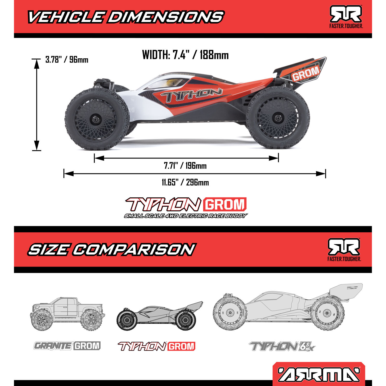 ARRMA TYPHON GROM MEGA 380 Brushed 4X4 Small Scale Buggy RTR with Battery & Charger, Blue/Silver - Image 23
