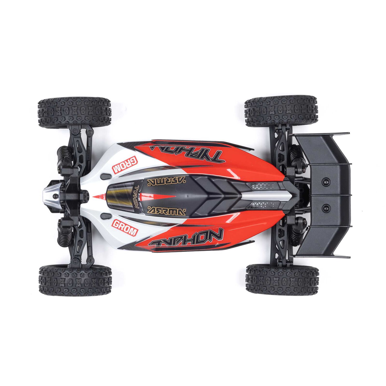 ARRMA TYPHON GROM MEGA 380 Brushed 4X4 Small Scale Buggy RTR with Battery & Charger, Red/White - Image 25