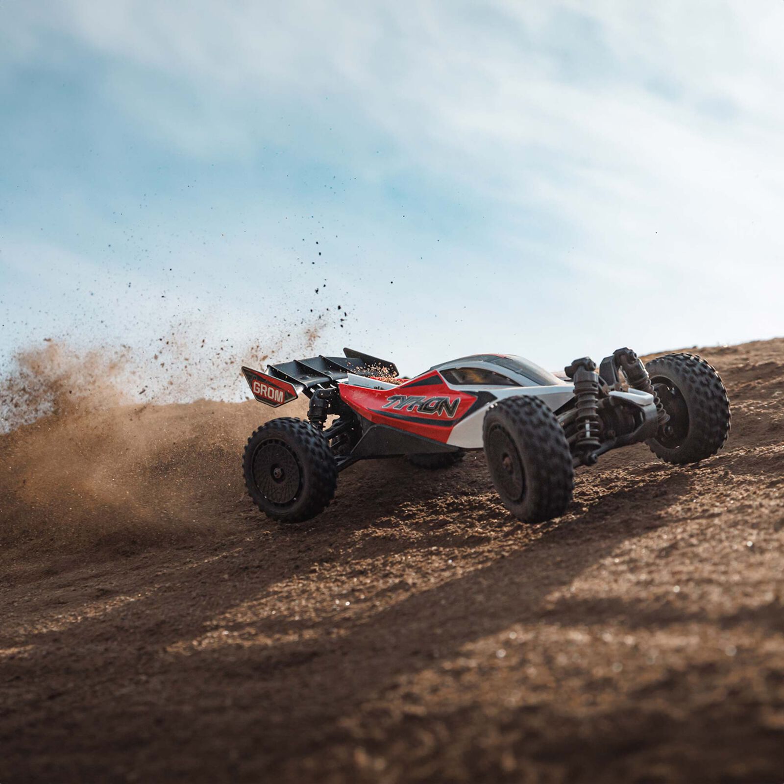 ARRMA TYPHON GROM MEGA 380 Brushed 4X4 Small Scale Buggy RTR with Battery & Charger, Red/White - Image 15