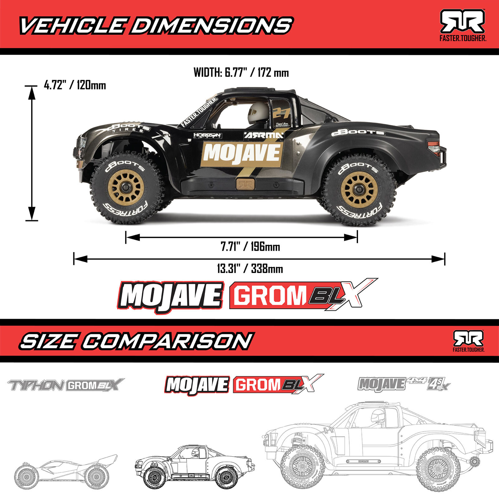 ARRMA 1/16 MOJAVE GROM 223S DSC 4X4 RTR Brushless Desert Truck, Black (without battery-charger) - Image 18