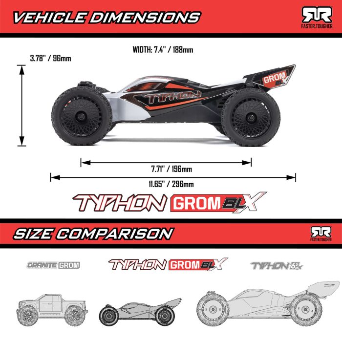 ARRMA 1/14 TYPHON GROM 223S DSC 4X4 RTR Brushless Buggy, Silver (without battery-charger) - Image 17