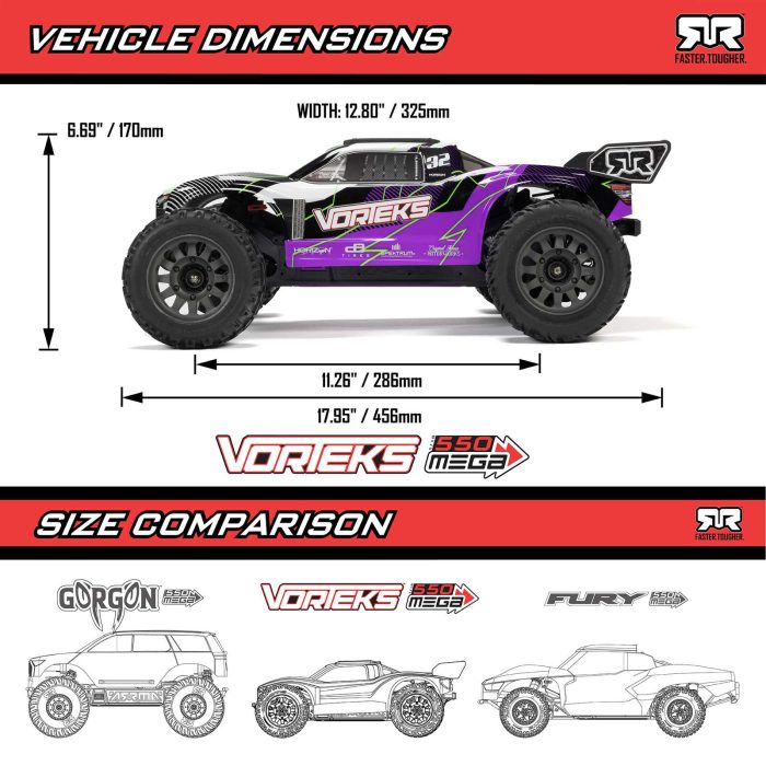 ARRMA 1/10 VORTEKS 2WD RTR Brushed Stadium Truck (Battery & Charger Included), Orange - Image 18