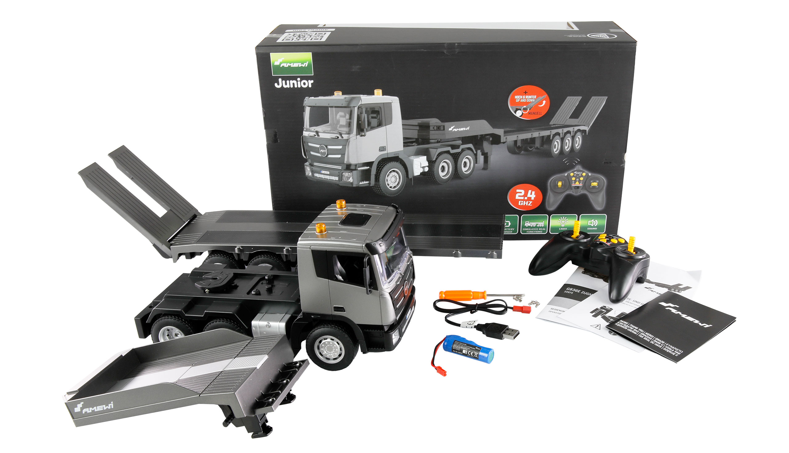 AMEWI G836E TRACTOR UNIT WITH LOW LOADER 1/24 RTR - Image 2