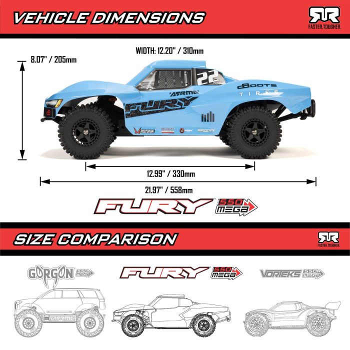 ARRMA 1/10 FURY 2WD RTR Brushed Short Course Truck (Battery & Charger Included), Red - Image 15