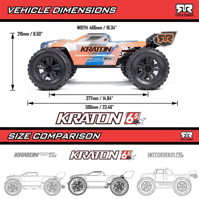 ARRMA 1/8 KRATON 6S 4X4 RTR Brushless Speed Truck, Blue/Orange (without Battery - Charger) - Image 20