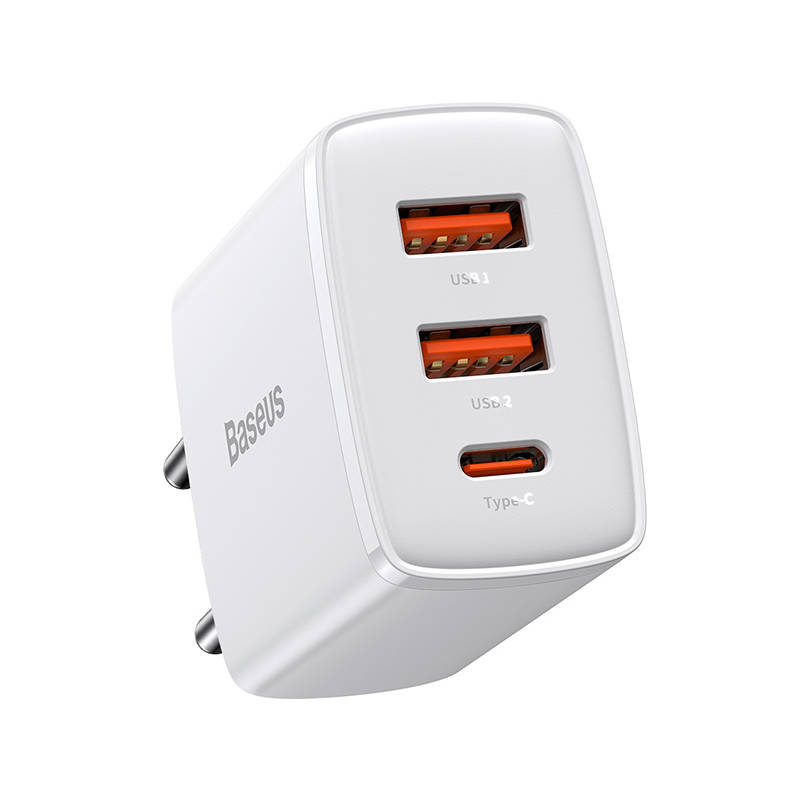 Baseus Compact Quick Charger, 2xUSB, USB-C, PD, 3A, 30W (White) - Image 2