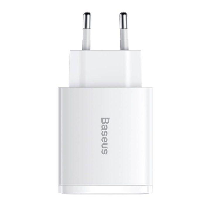Baseus Compact Quick Charger, 2xUSB, USB-C, PD, 3A, 30W (White) - Image 3