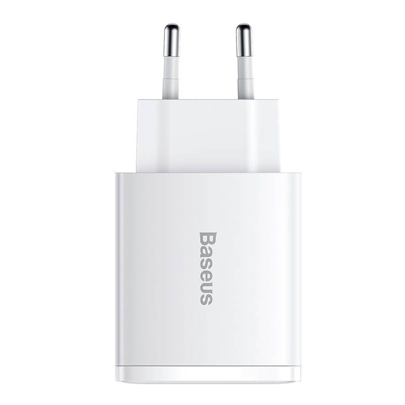 Baseus Compact Quick Charger, 2xUSB, USB-C, PD, 3A, 30W (White) - Image 3