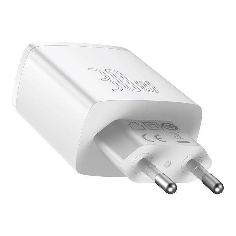 Baseus Compact Quick Charger, 2xUSB, USB-C, PD, 3A, 30W (White) - Image 4