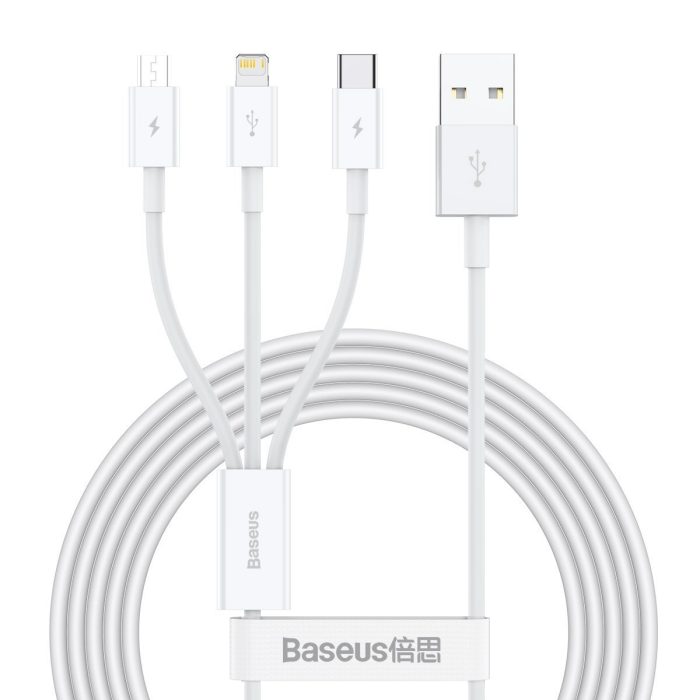Baseus Καλώδιο USB 3σε1 Superior Series, USB σε MicroUSB / USB-C / Lightning, 3.5A, 1.2m (Λευκό)