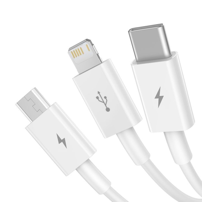 Baseus Καλώδιο USB 3σε1 Superior Series, USB σε MicroUSB / USB-C / Lightning, 3.5A, 1.2m (Λευκό) - Image 3