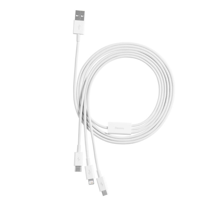 Baseus Καλώδιο USB 3σε1 Superior Series, USB σε MicroUSB / USB-C / Lightning, 3.5A, 1.2m (Λευκό) - Image 4