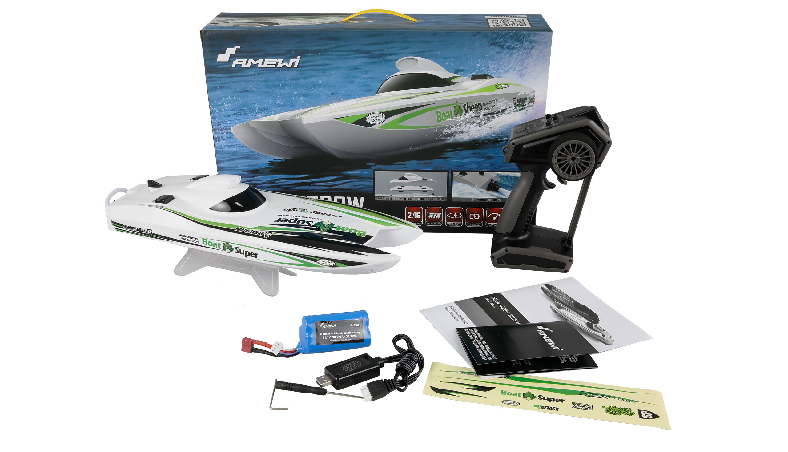 AMEWI GREEN ARROW CATAMARAN BRUSHLESS JET DRIVE 400MM RTR - Image 2