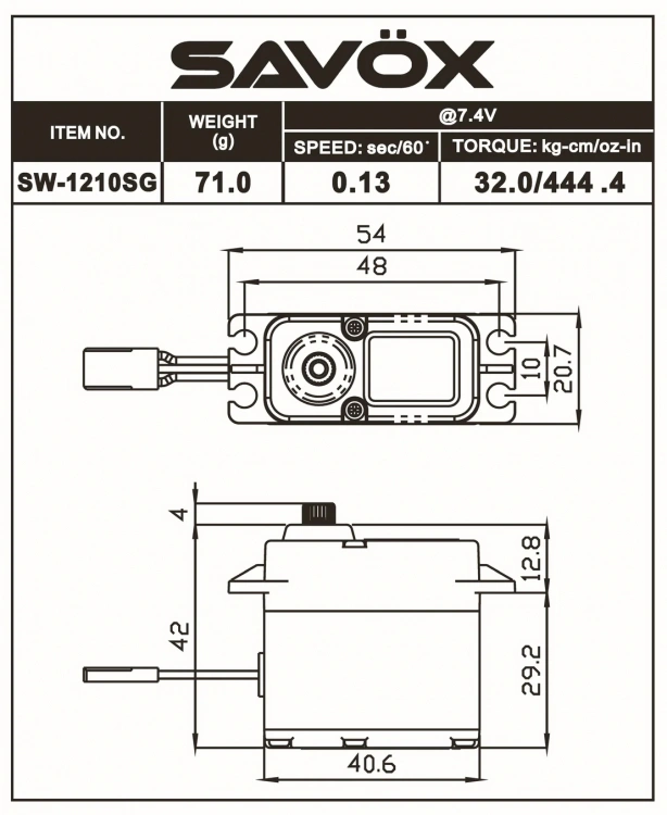SAVOX SW-1210SG Plus Servo 32Kg 0,13s HV Alu Coreless Steel Gear WP - Image 2