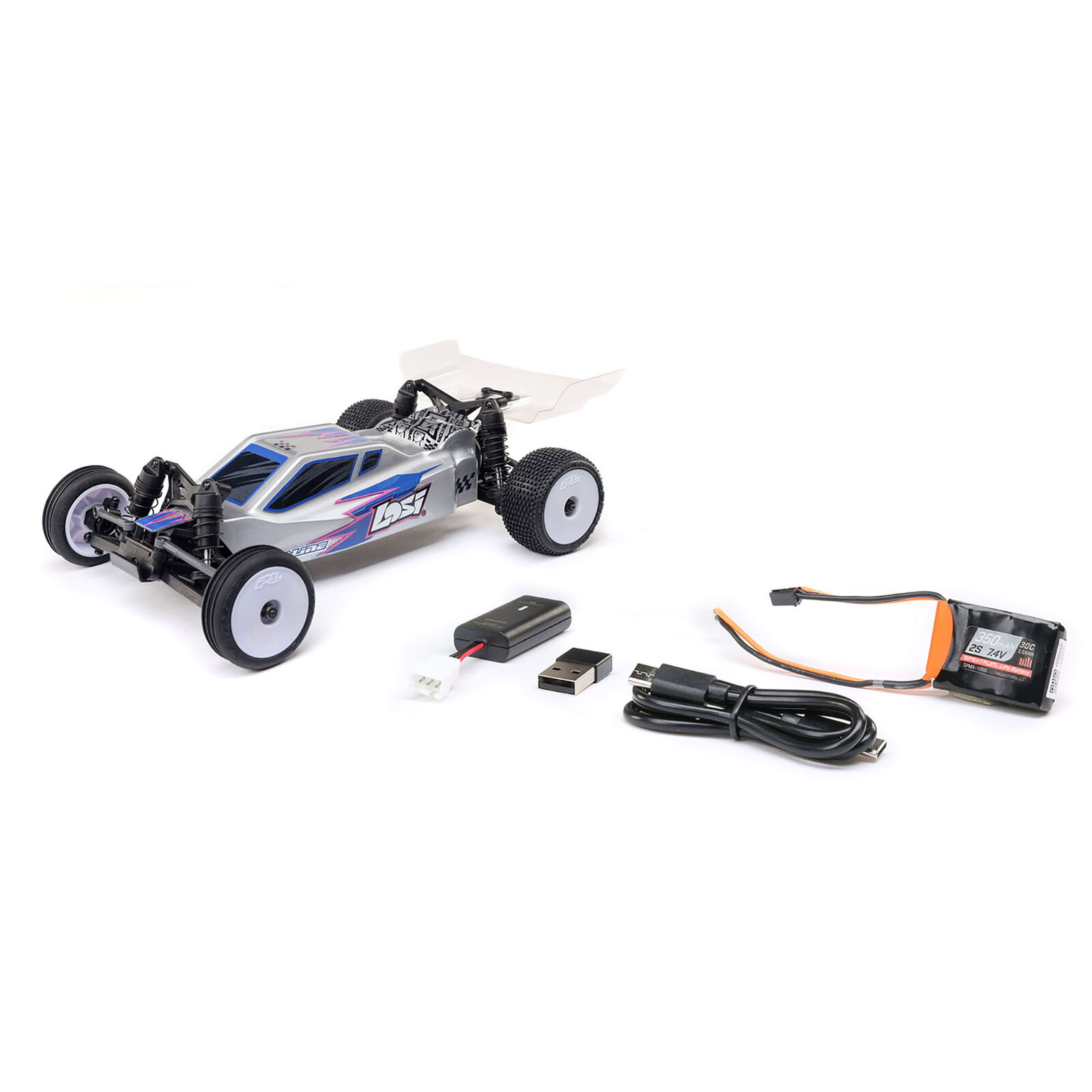 LOSI 1/24 Micro-B 2S 2WD RTR Race Buggy (Battery & Charger Included), Silver LOS00007T2 - Image 4