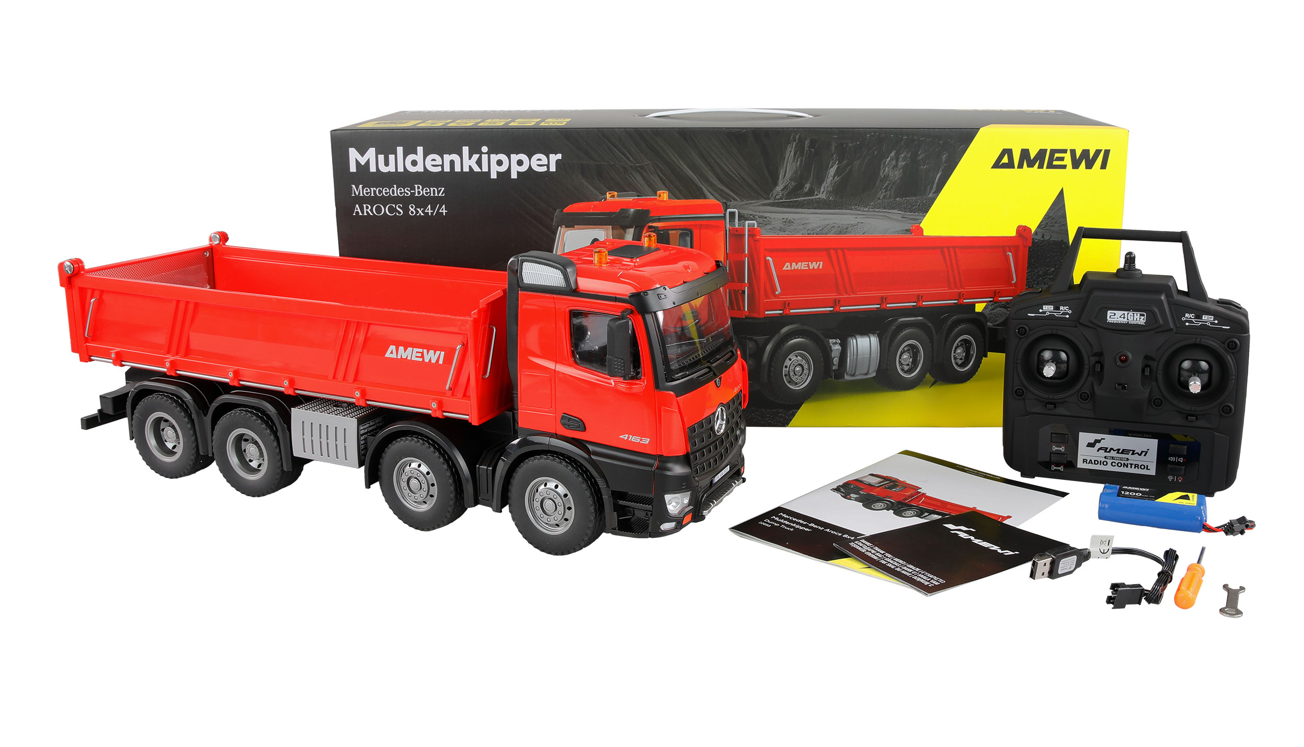 AMEWI Mercedes-Benz Arocs Dump Truck 8x4/4 4WD 1/18 RTR red 22693 - Image 2