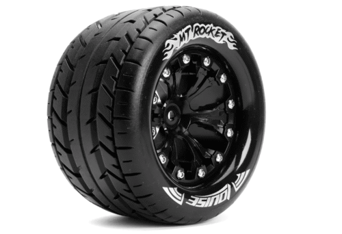 Louise RC MT-ROCKET 1-10 Monster Truck Tire Set - Mounted Sport Black 2.8 Wheels - 0-Offset - Hex 12mm - L-T3201SB