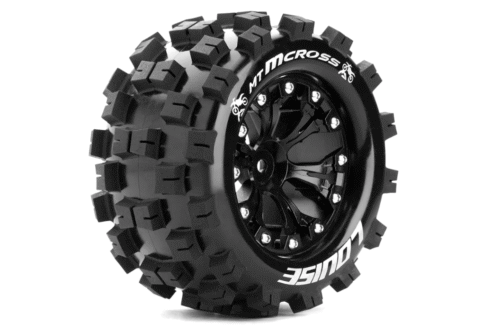 Louise RC MT-MCROSS 1-10 Monster Truck Tire Set Mounted Sport Black 2.8 Wheels - 0-Offset - Hex 12mm - L-T3274SB