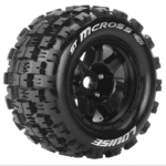 Louise RC MFT ST-MCROSS 1-8 Stadium Truck Tire Set Mounted Sport Black 3.8 Bead Style Wheels - 0-Offset - Hex 17mm - L-T3327B