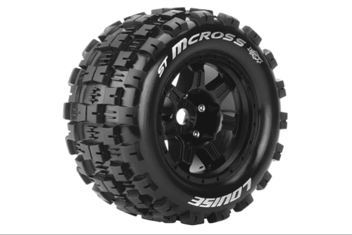 Louise RC MFT ST-MCROSS 1-8 Stadium Truck Tire Set Mounted Sport Black 3.8 Bead Style Wheels - 0-Offset - Hex 17mm - L-T3327B