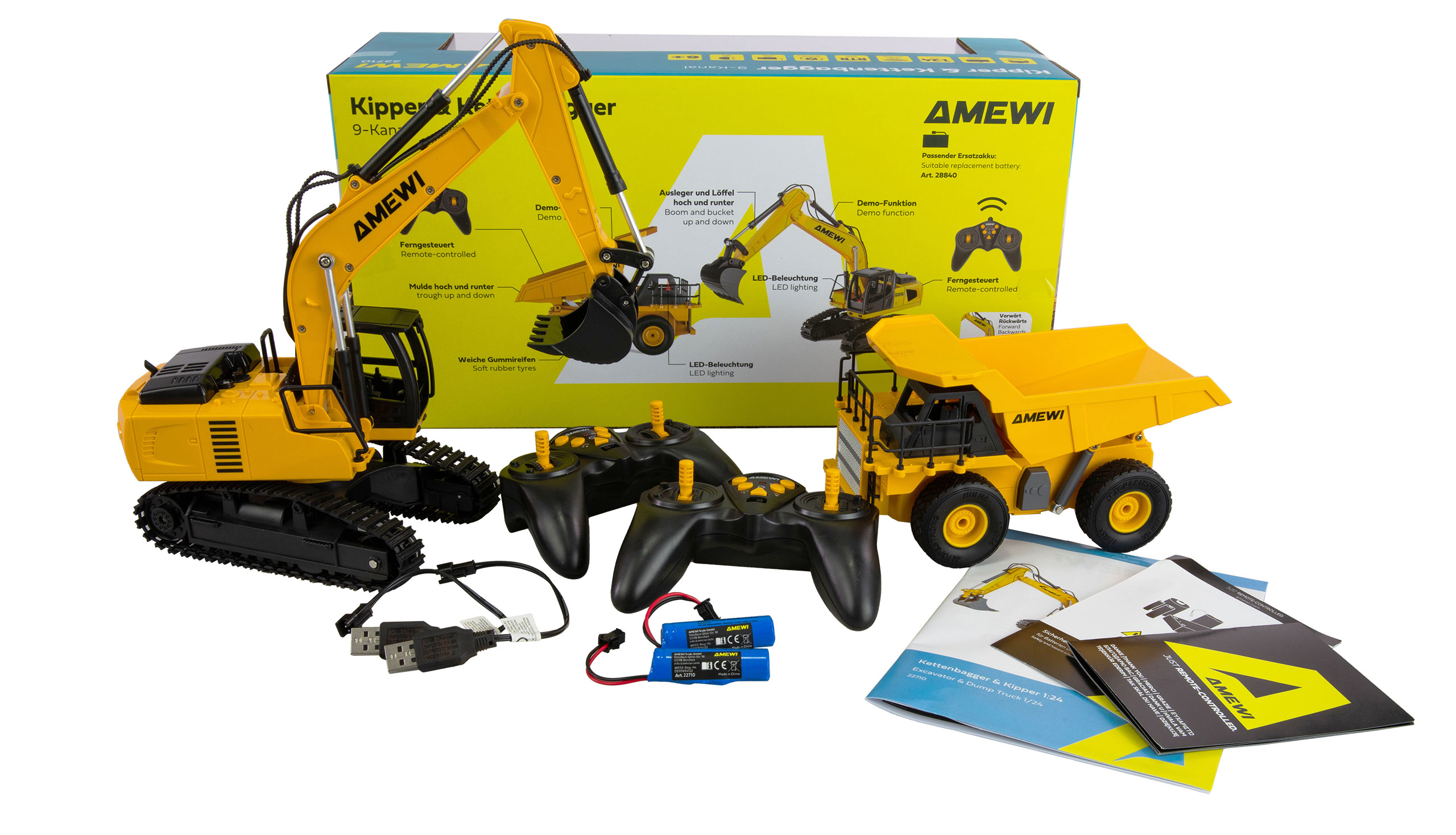 AMEWI 2-in-1 Set Tipper & Excavator 9-Channel 1/24 RTR 22710 - Image 2