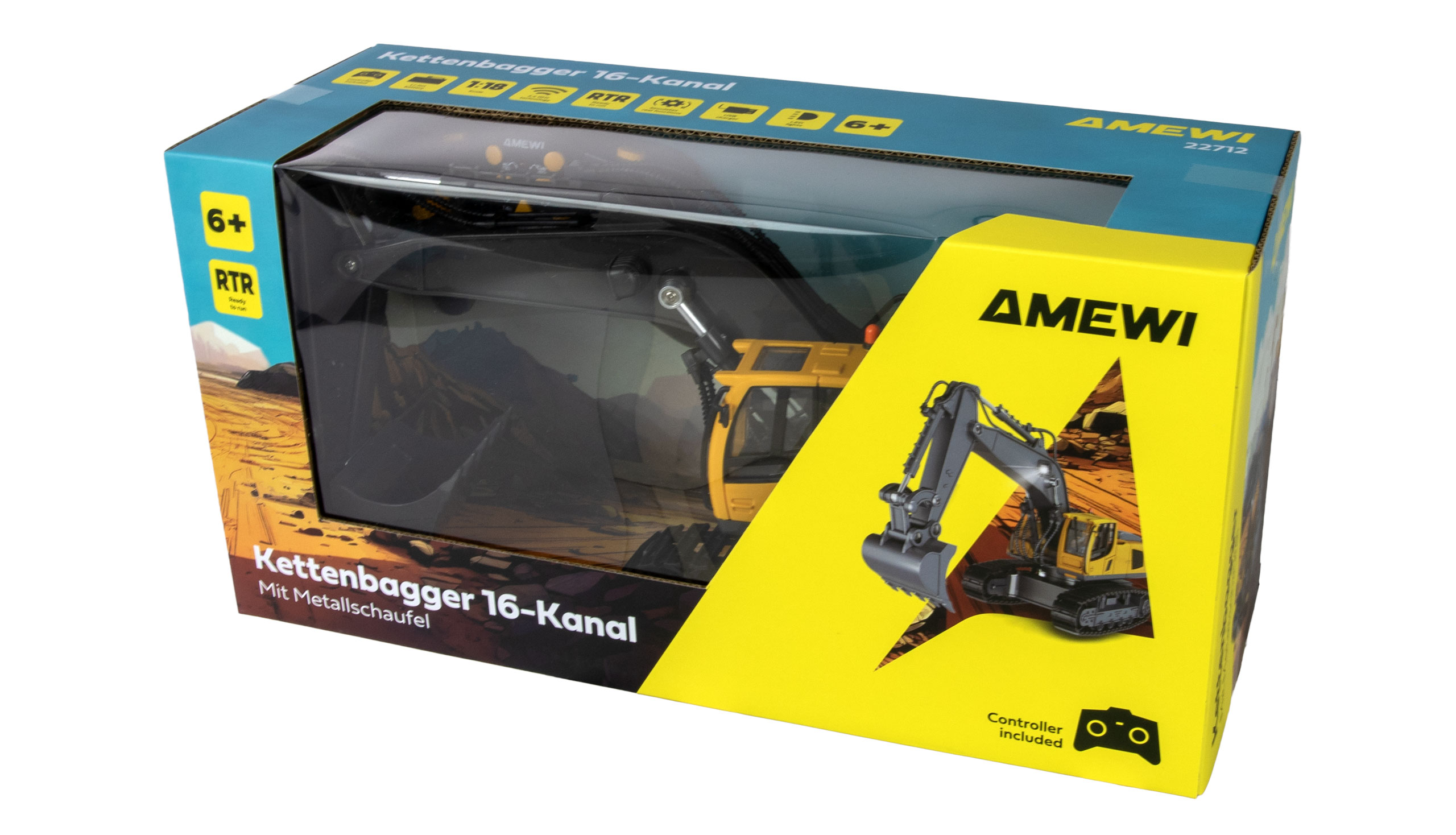 AMEWI Excavator with Metal Bucket 16-Channel 1/18 RTR - 22712 - Image 7