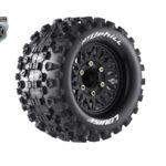 Louise RC MT-UPHILL 1-10 Monster Truck Tire Set Mounted Sport Black Wheels Removable HEX 12 Narrow, 12 Wide, 14, 17mm - L-T3204SX