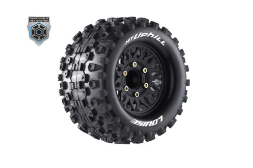 Louise RC MT-UPHILL 1-10 Monster Truck Tire Set Mounted Sport Black Wheels Removable HEX 12 Narrow, 12 Wide, 14, 17mm - L-T3204SX
