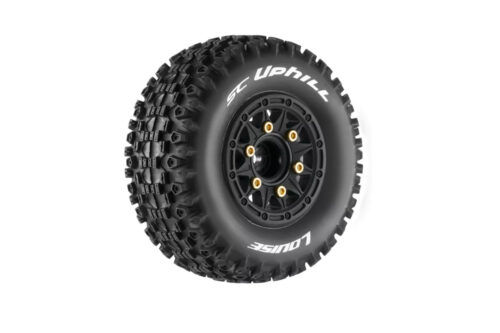 Louise RC SC-UPHILL 1-10 Short Course Tire Set Mounted Soft Black Wheels Removable 1-10 SC Hex - 12, 14, 17mm - L-T3223SB