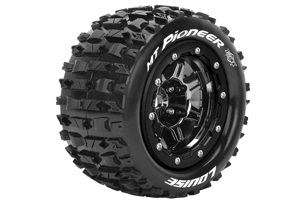 Louise RC MFT MT-PIONEER Tire Set for Maxx Mounted Sport Black Chrome 3.8 Bead-Lock Wheels - 1/2-Offset - Hex 17mm - L-T3329SBC