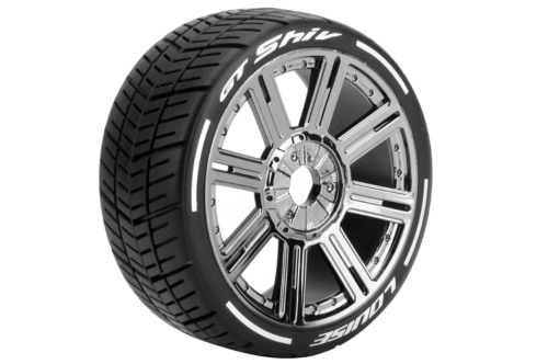 Louise RC MFT GT-SHIV 1-8 Buggy Tire Set - Mounted - Soft - Black Chrome Spoke Wheels - Hex 17mm - L-T3284SBC