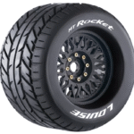 Louise RC MT-ROCKET 1-8 Monster Truck Tire Set Mounted Sport Black Wheels - Removable 0" & 1/2" OFFSET HEX 17mm - L-T3217X