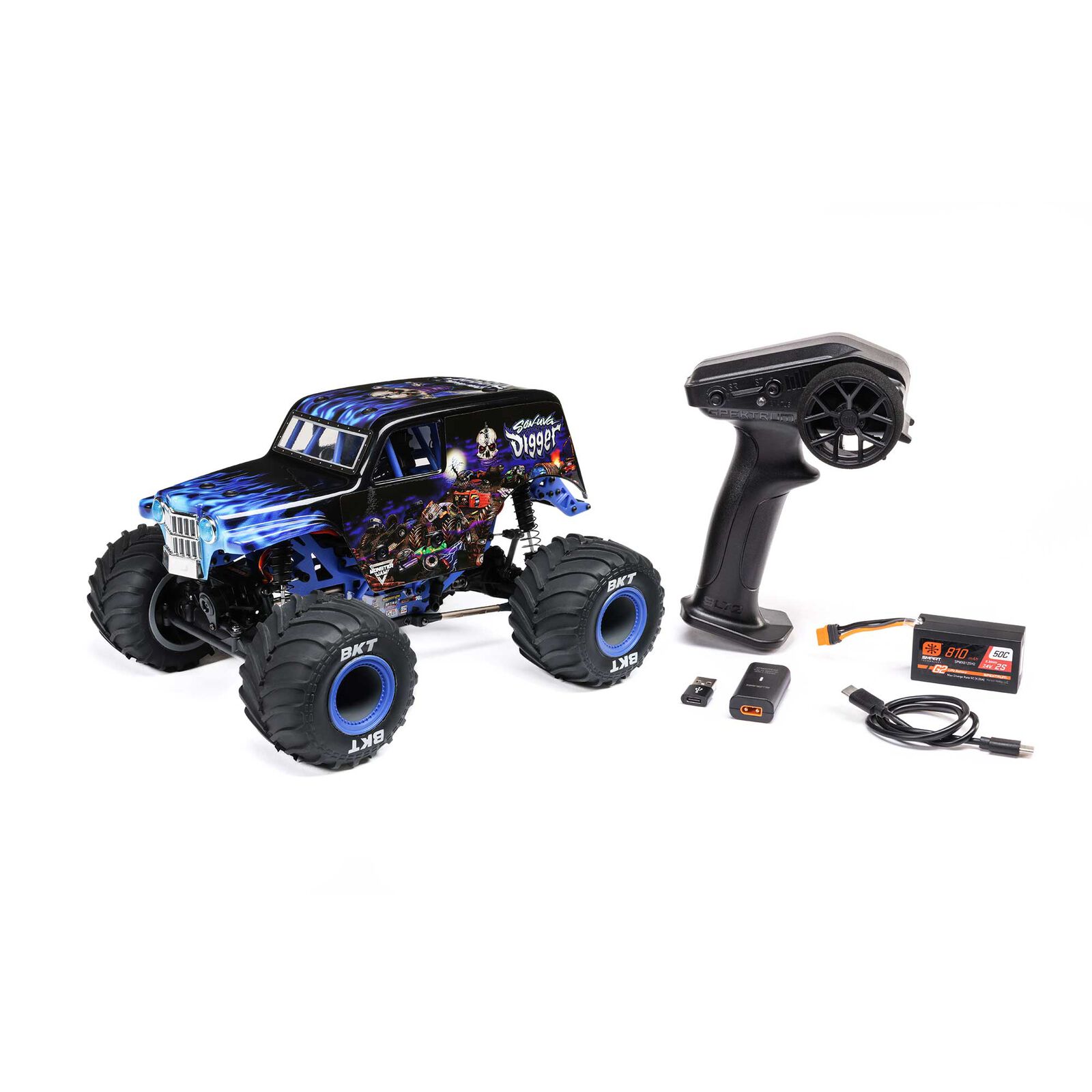 LOSI 1/18 Mini LMT Son Uva Digger 2S 4X4 RTR Brushed Monster Truck (Battery & Charger Included), Blue - Image 16
