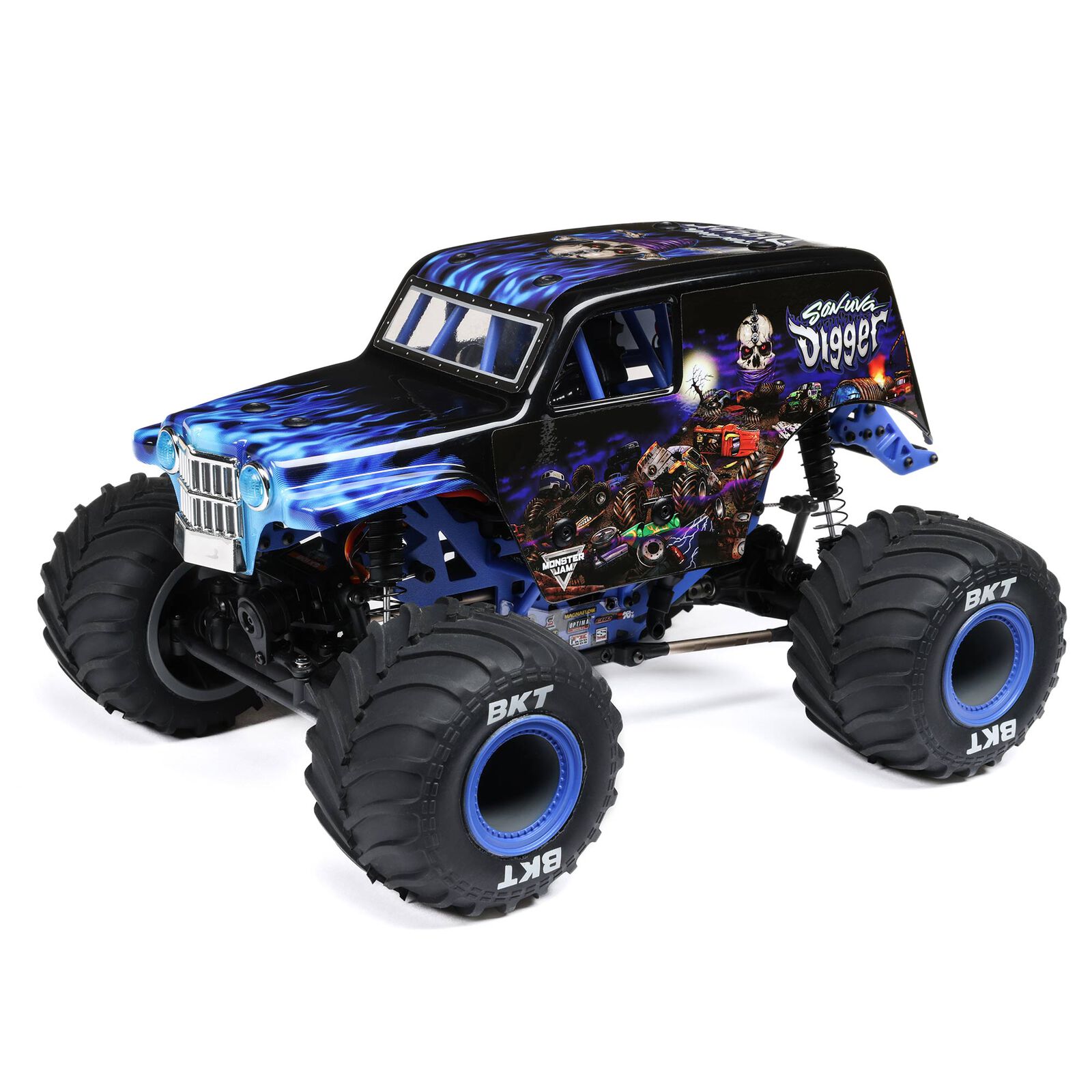 LOSI 1/18 Mini LMT Son Uva Digger 2S 4X4 RTR Brushed Monster Truck (Battery & Charger Included), Blue - Image 3