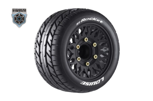 Louise RC ST-ROCKET 1-10 Stadium Truck Tire Set - Mounted - Sport - Black Wheels - Removable HEX 12 Narrow, 12 Wide, 14, 17mm - L-T3208SX