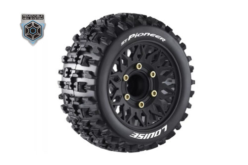 Louise RC ST-PIONEER 1-10 Stadium Truck Tire Set - Mounted - Sport - Black Wheels - Removable HEX 12 Narrow, 12 Wide, 14, 17mm - L-T3227SX