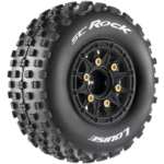 Louise RC SC-ROCK 1-10 Short Course Tire Set - Mounted - Soft - Black Wheels - 1-10 SC Removable Hex - 12, 14, 17mm - L-T3229SB