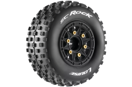 Louise RC SC-ROCK 1-10 Short Course Tire Set - Mounted - Soft - Black Wheels - 1-10 SC Removable Hex - 12, 14, 17mm - L-T3229SB