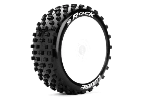 Louise RC B-ROCK 1-8 Buggy Tire Set - Mounted - Soft - White Wheels - Hex 17mm - L-T3270SW