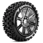 Louise RC B-UPHILL 1-8 Buggy Tire Set - Mounted - Soft - Black-Chrome Spoke Wheels - Hex 17mm - L-T3271SBC