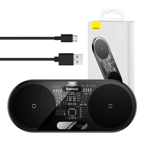 Baseus Διπλός Ασύρματος Φορτιστής Qi με Ψηφιακή Οθόνη LED, 20W (Μαύρο) WXSX010101