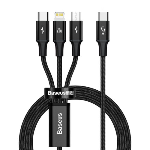 Baseus Καλώδιο 3 σε 1 USB-C για M+L+T Rapid Series, 20W, 1.5m (Μαύρο) CAMLT-SC01